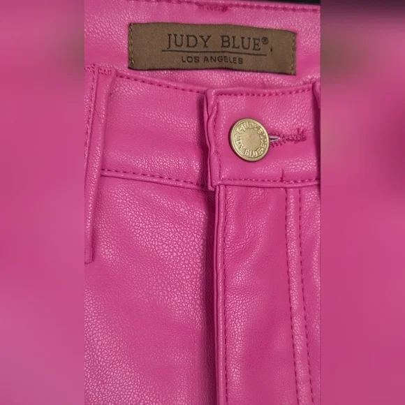 JUDY BLUE Hot Pink Vegan Leather Straight Leg Pants, Like New, Size 24 - Picture 12 of 13